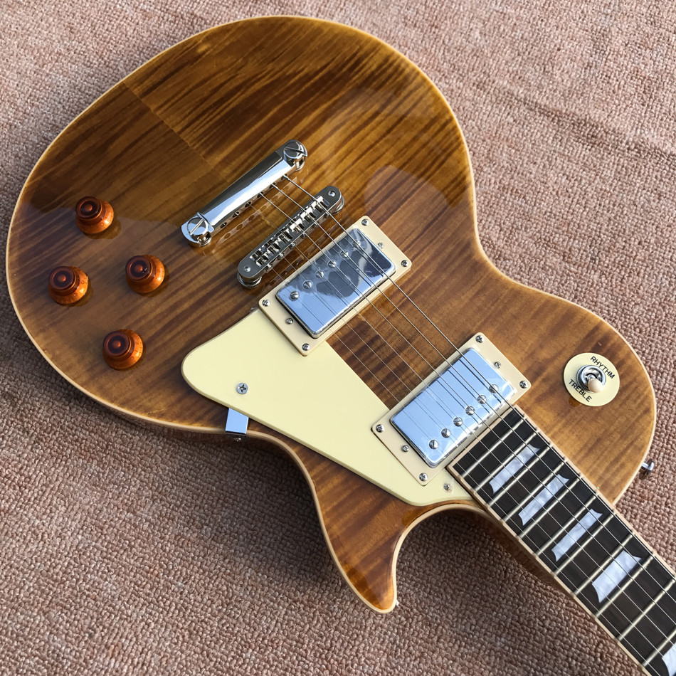 New standard LP 1959 R9 electric guitar, Flame Maple Top, frets cream binding, a piece of neck & body, Tune-o-Matic brid