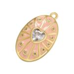 Zircon Oval Enamel Heart Pendant Gold Plated Charms OEM