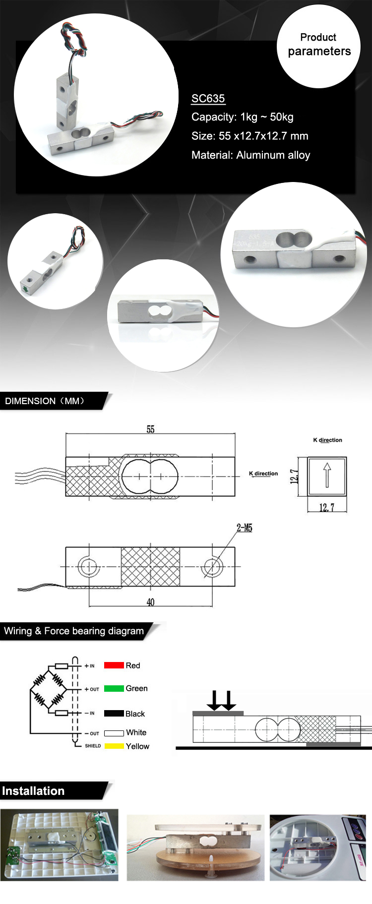 Body Scale Miniature Weight Sensor Single Point Load Cell 2 Kg 5 Kg 10 Kg 15 Kg 20 Kg 50 Kg