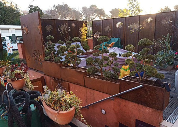 Laser Cut External Decorative Outdoor Corten Screen Panel With Chrysanthemum Pattern
