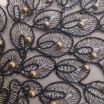 Handmade Pearls Custom Cloth Badges , Gold Rope Peacock Patches For Dresses