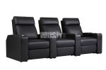 Furniture 3-Seat Push Back Reclining Black LeatherSoft Theater Seating Unit With