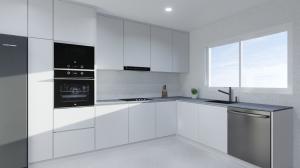 China 1.8m Modern Black And White Kitchens With Seating With Stone Top And Plywood Door factory