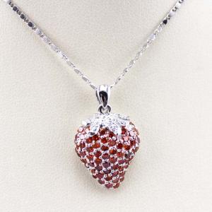 China 925 Sterling Silver Created Garnet Strawberry Pendant Necklace (P31) factory