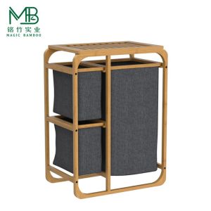 Bamboo Bedroom Storage Rack With Multipurpose Storage Bags