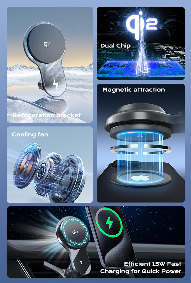 16 Magnets Strong Magnetic Suction Iphone Wireless Charger Ultra-Thin Fan Cooling Car Phone Holder