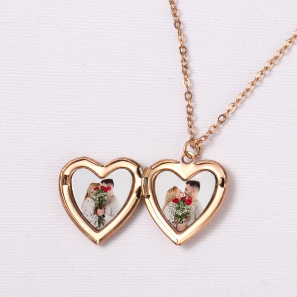 Valentine's Day Stainless Steel Jewelry Memory Picture Love Heart Locket Pendant Sublimation Photo Locket Necklace