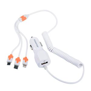 China Micro+Lightning+Type-c 3-in- car charger USB cable one for three car phone charger factory