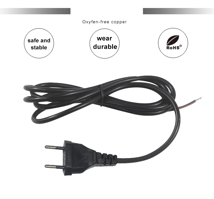 1.8M EU 2Pin Plug Power Cord 250V 10A PVC Cable