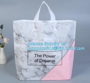 China biodegradable plastic shopping bags with own logo,Low Density Glossy Plastic Handle Merchandise Clothing Die Cut Packing factory