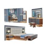 High Quality Modern Wooden King Size Double Bed Set Leather Headboard Wood
