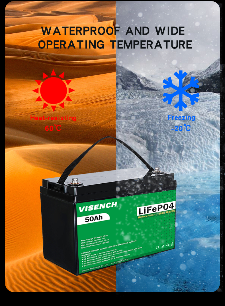 Visench Energy Storage 24V 50Ah RV Lithium Iron Phosphate Battery 24V Lifepo4 Battery