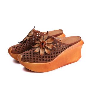 China S473 New Ethnic Style Flower Hollow Wedge Female Sandals Retro Platform Platform Shoes Manufacturers factory