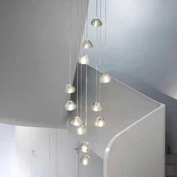 Hotel Decoration Crystal Staircase Pendant Light With Transparent Ball And