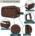 Dark Brown Water-resistant Dopp Kit PU Leather Shaving Pouch Organizer Travel