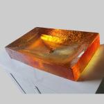 Amber Color Glazed Glass Wash Basin Tap Hole Free Glass Vessel Sinks