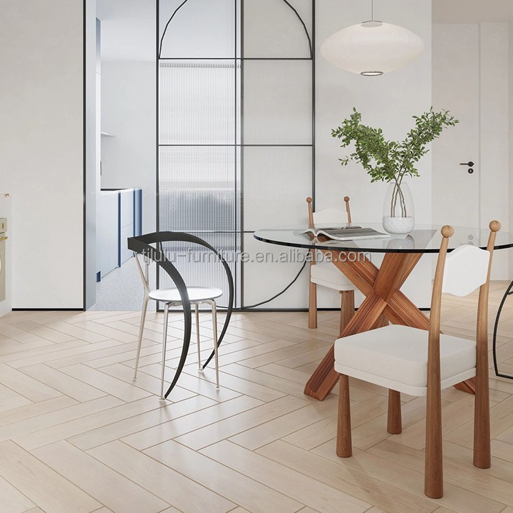French Nordic Design Modern Solid Wood One Seat Lamb Wool Dining Room Wooden Chairs