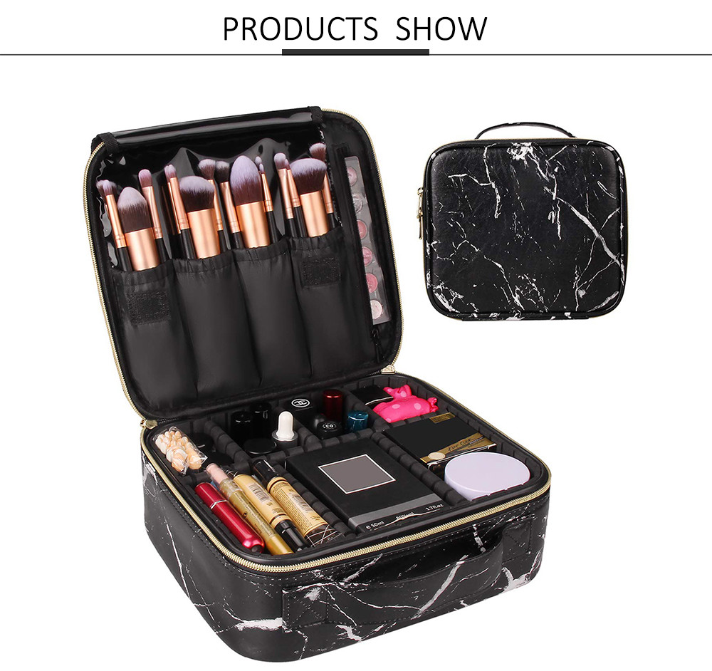 Multipurpose Marble PU Cosmetic Bag With Adjustable Dividers