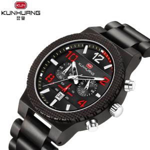 China Man Ebony Wooden Quartz Watch Black Dial Luminous Water Proof 1015-2 factory