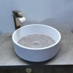 White Marble Edge Clear Glass Bottom Glass Sink Bowl Countertop Sink