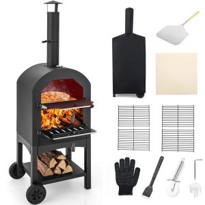 China Outdoor Woodfired Charcoal Pizza Maker Trolley Grill with Pizza Stone and Waterproof Cover factory