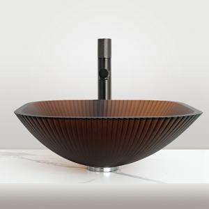 China 1 Hole Glass Bathroom Wash Basin With Mirror Included Countertop Mounted Sinks factory