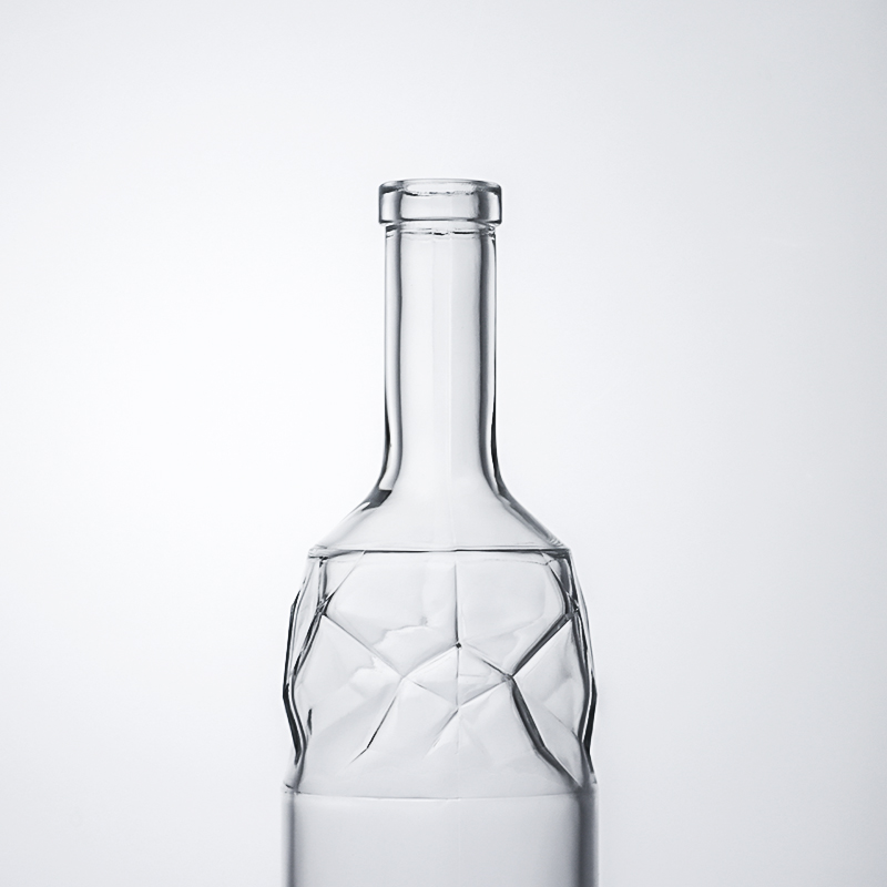 Highly Durable Liquor Glass Bottle with Embossed Pattern and Cork Stopper Perfect
