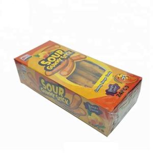 China Gelatin Based Chewy Candy Sour Sweet Powder Center Filled Long Stick Shape factory