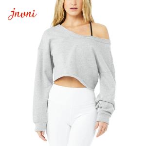 China Dropped Off Shoulder Cuffed Sleeves Women Workout Hoodies 200gsm factory