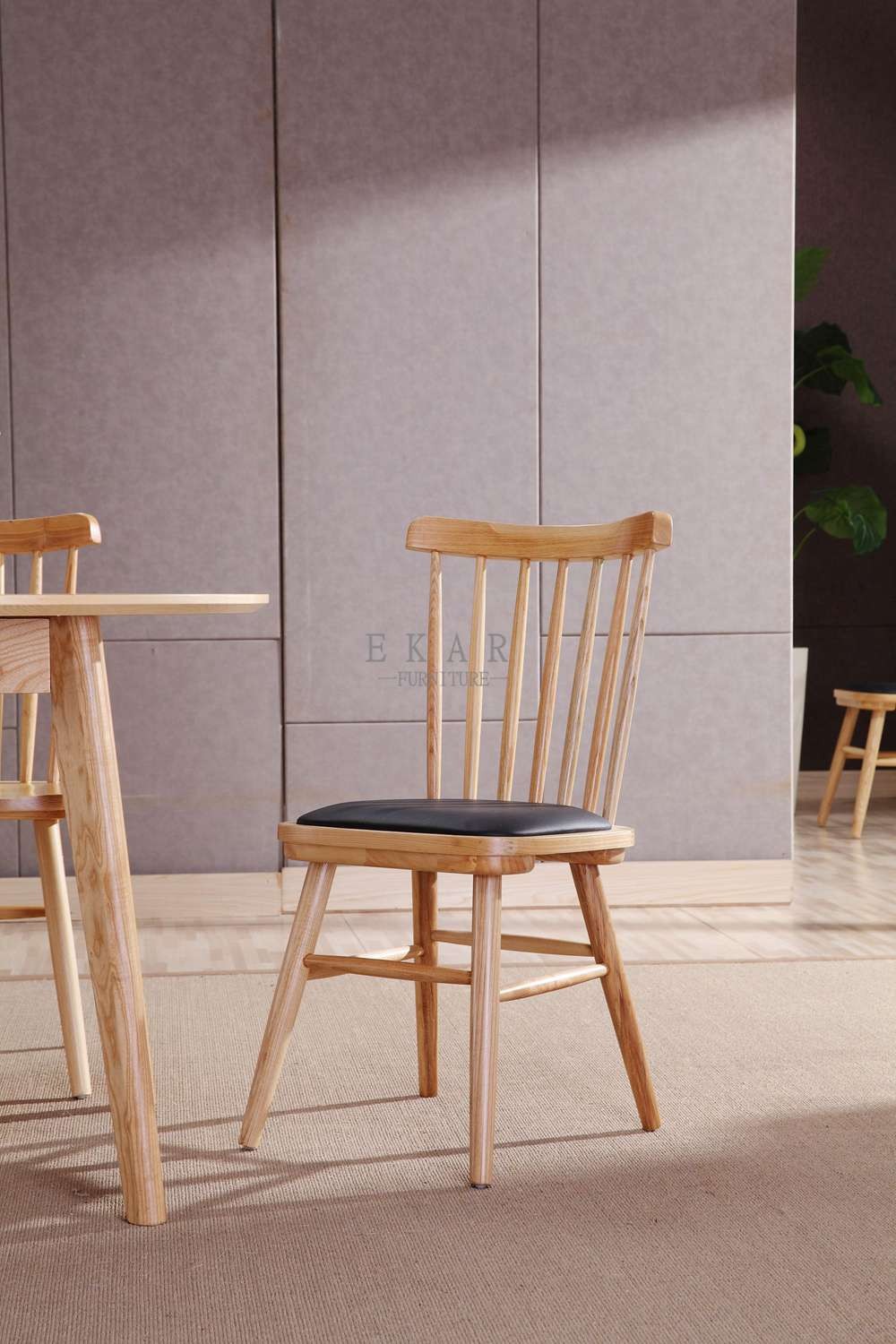 Pu Leather Ash Wooden Frame High Back European Upholstered Dining Chair