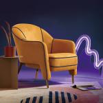 European Hotel Lobby Furniture Retro Single Armchair Metal Frosted Velvet Lazy