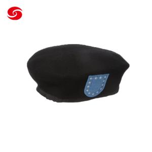 China Custom Logo Man Embroidered Unisex Black Wool Military Beret factory