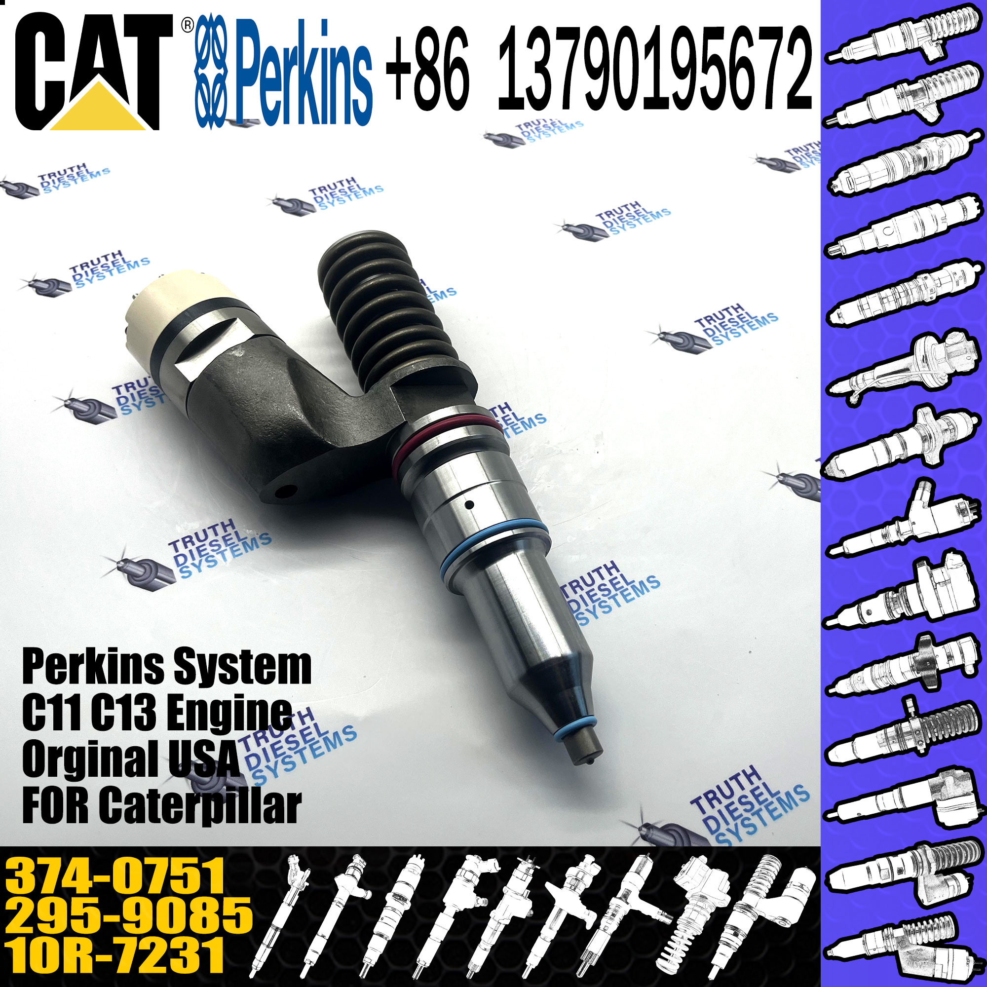 New Diesel Engine Parts fuel injector 374-0751 20R-2285 For Caterpillar Track-Type Tractor D10N D10R D10T D10T2
