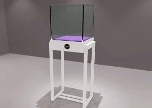 China Simple Style Glass Showcase Cabinet With Led Lights / White Metal Legs factory