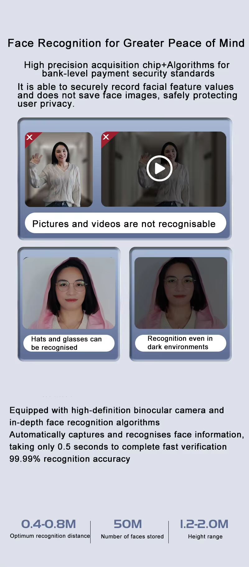 S666max 3D Face ID Recognition Door Lock With Video Calling Card Key Code Multi-unlock Ways