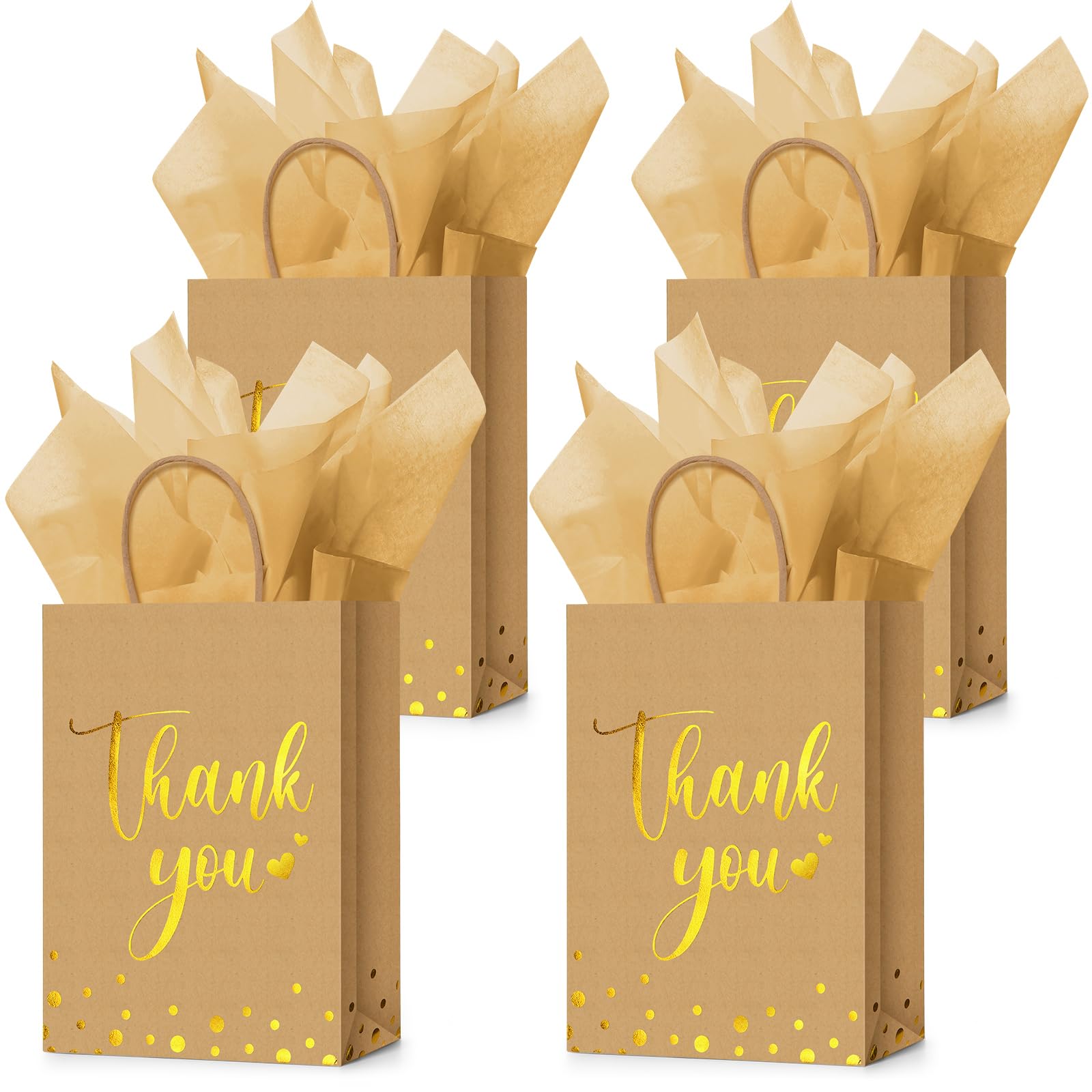 Business Shopping Custom Handmade Flat Bottom Kraft Paper Bags With Thank You Logo Handles