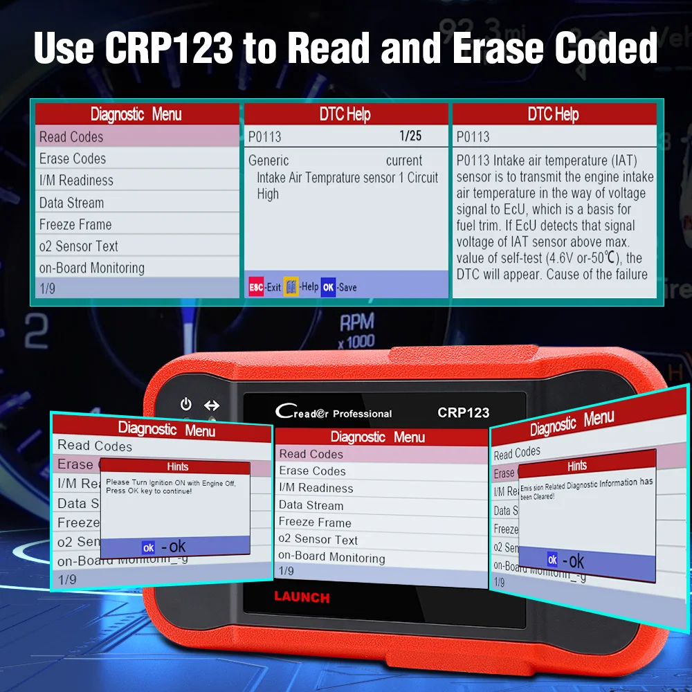 LAUNCH X431 CRP123 OBD2 Scanner Free Update Check Engine ABS SRS AT 4 System Full OBD2 Code Reader Diagnostic Tools