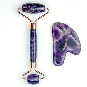 China ISO9001 85*55mm Amethyst Crystal Double Jade Roller For Neck Fat factory