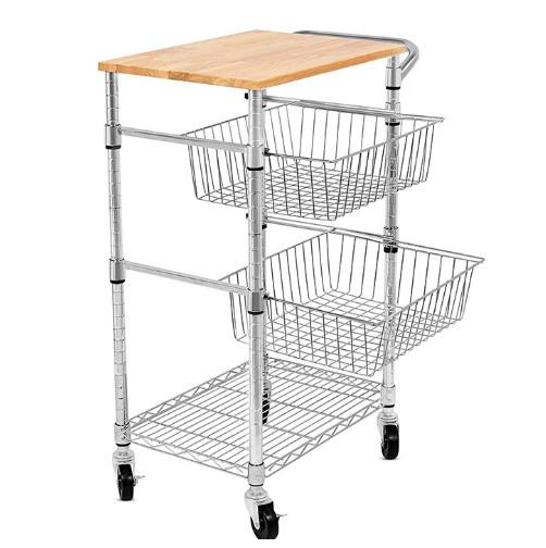 3 Tiers 350mm Depth Wire Grid Basket Movable Shelving , Metal Basket Storage