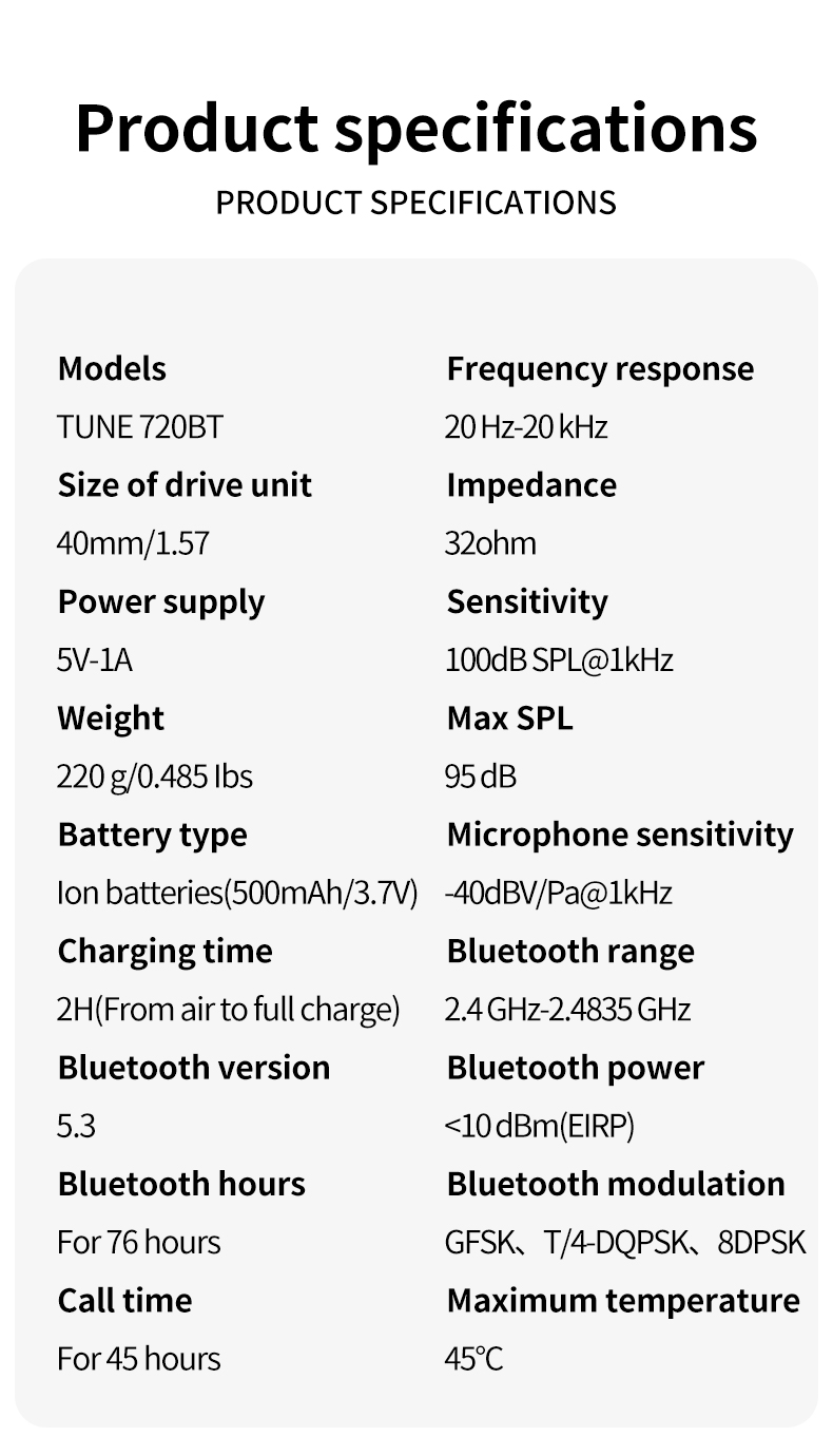 Headphone Tune 720BT Active Noise Cancelling Headphones Wholesale Earphone High Outdoor Over-Ear DJ Studio Neckband for jbl