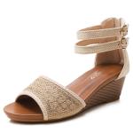 BS053 Amazon Rhinestone Bohemian Summer New Rear Zipper Open Toe Roman Shoes