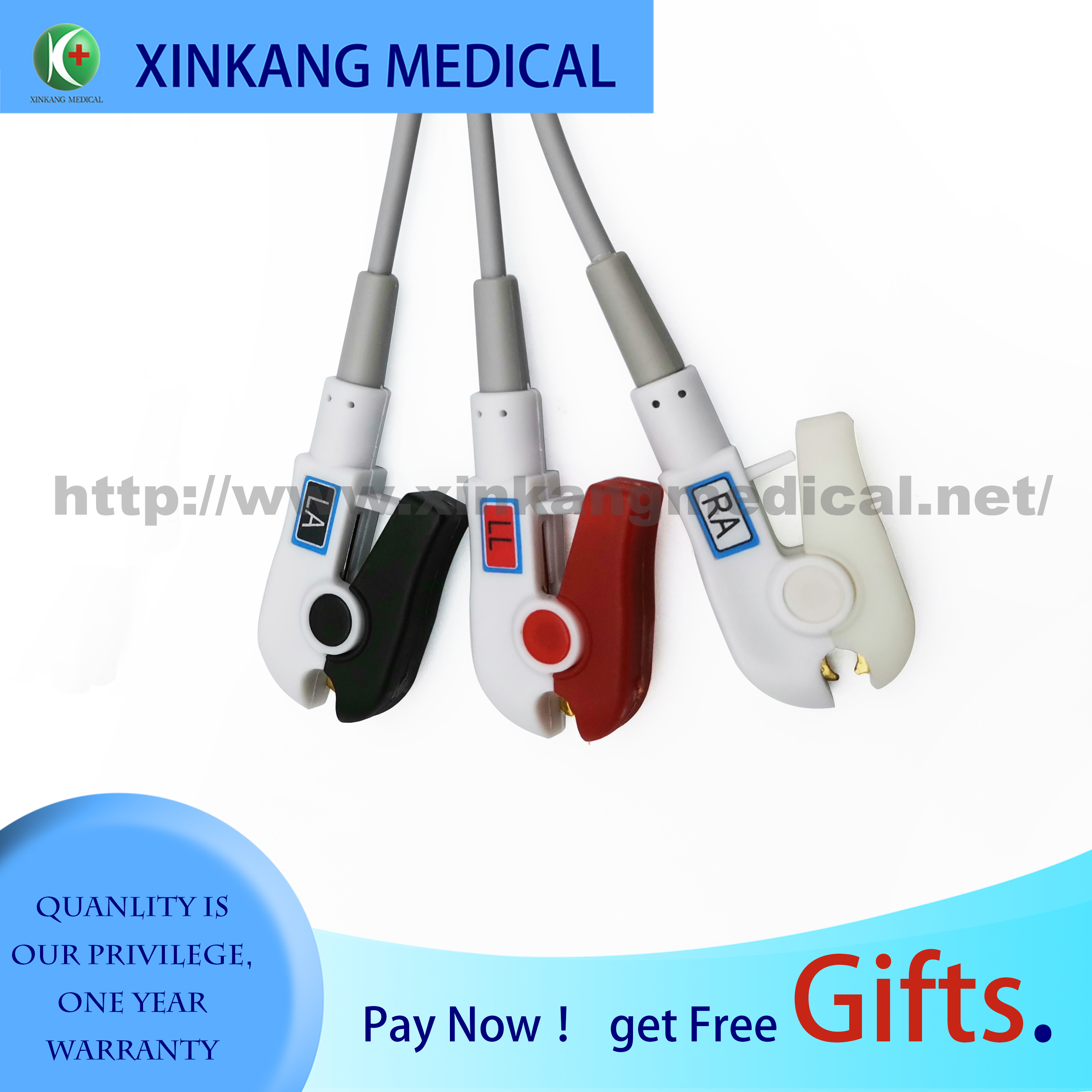 Medical Mindray ECG Cable Clip 6pin 3 Lead Far Infrared Disinfecting