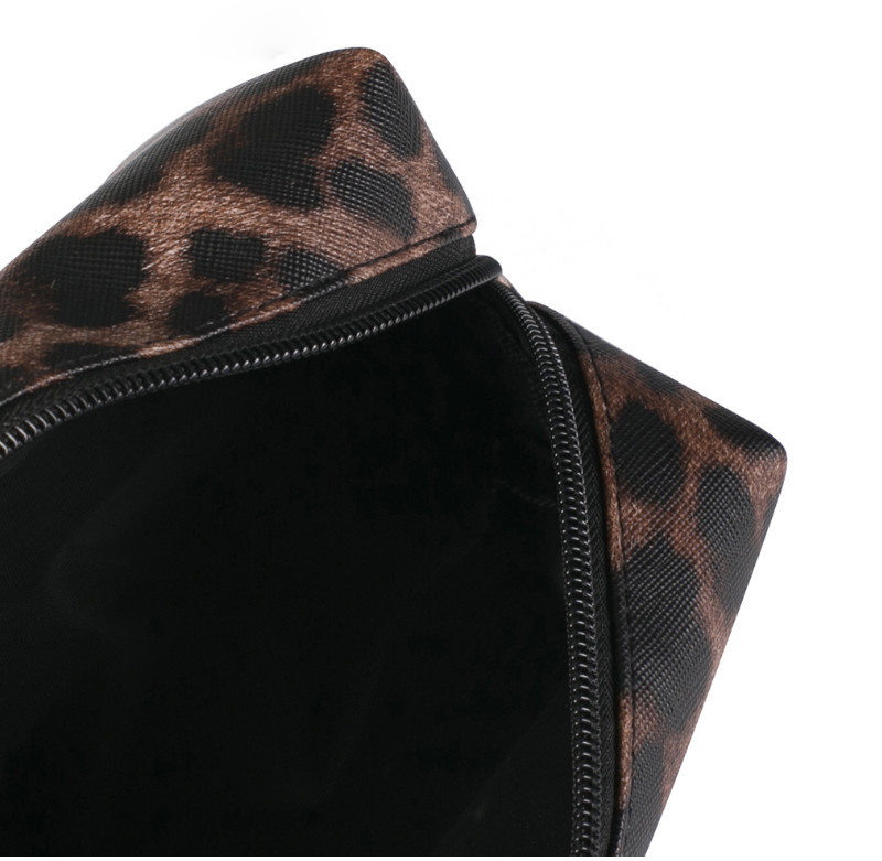 Portable Women Leopard PU Leather Travel Makeup Bag