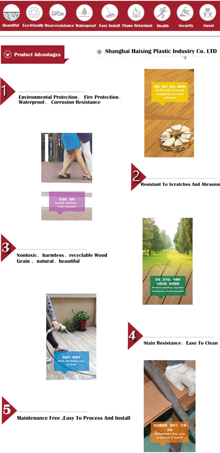 Distressed PVC Decking Board for Easy Installation Outdoor WPC Co-extrusion Flooring Deck