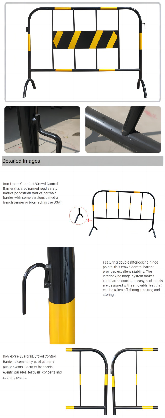 100cm Yellow Black Metal Traffic Road Barrier Cades Road Safety Accessories With Hook