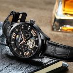 Brand KINYUED Mechanical mens watch luxury luminous moon phase skeleton watch