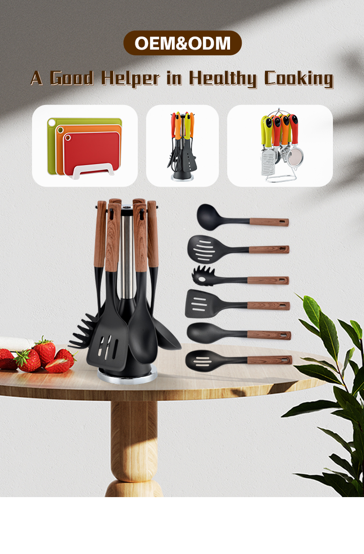 ODM or OEM Accepted 6-Piece Kitchen Utensils Set With Rotating Stand and Nylon ABS Handle