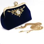 Blue Suede Evening Clutch Handbag Inlaid Crystal Diamond 23cm×12cm×10cm