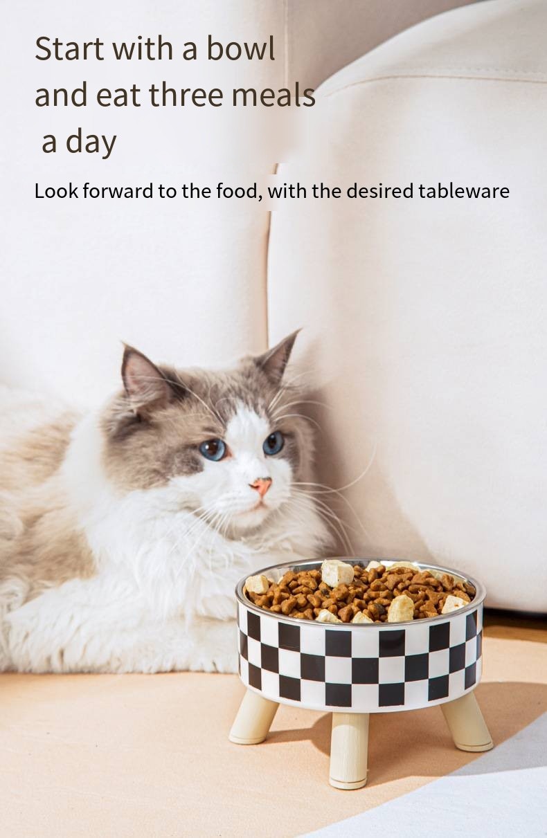 Pet Stainless Steel Elevated Single Bowl Anti-Upset Non-Slip Bowl Large Capacity Anti-Cervical Spine Dog Food Bowl