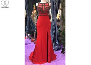 China Red Mermaid Style Dress Slit Sleeveless Top Heavy Beading Back Hollow Fishtail factory